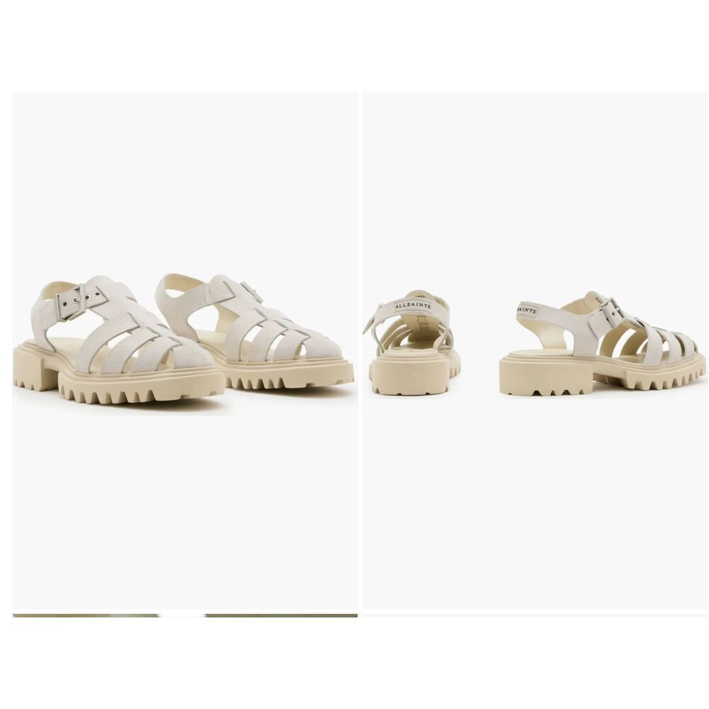 New Women's AllSaints Nessa Fisherman Sandal in Stone Suede Size 41 US 11